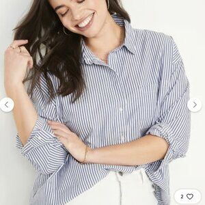 Old Navy | The Boyfriend Shirt Blue and White Stripe Button Down Size Large